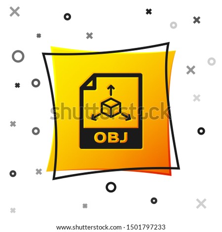 Black OBJ file document icon. Download obj button icon isolated on white background. OBJ file symbol. Yellow square button