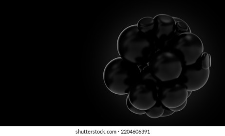 Black Oil Bubbles Abstract On Dark Background. Drops Abstract Interaction. 3d Render Illustration. 3D Illustration