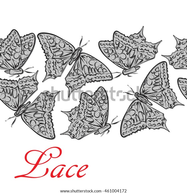 Black On White Butterfly Lace Design Stock Illustration 461004172