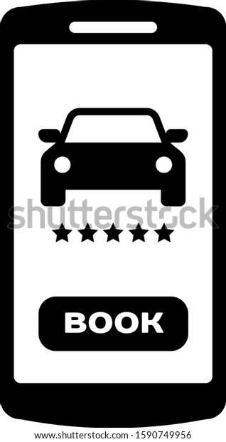 Black Online car sharing icon isolated on white\
background. Online rental car service. Online booking design\
concept for mobile phone. \

