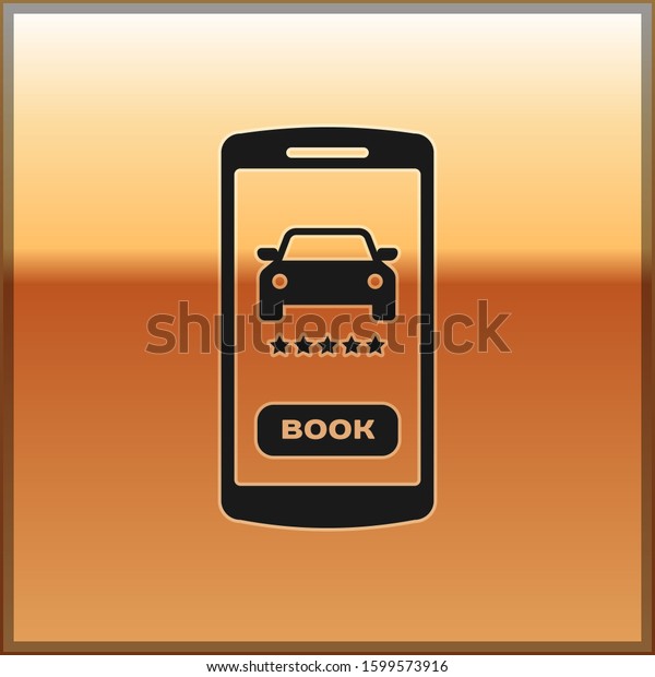 Black Online car sharing icon isolated on gold\
background. Online rental car service. Online booking design\
concept for mobile phone. \
