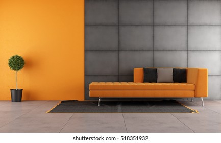 Black and orange living room with contemporary sofa - 3d rendering - Shutterstock ID 518351932