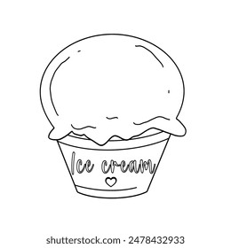 A Black Outline of a Cute Cup of Ice Cream  - Powered by Shutterstock