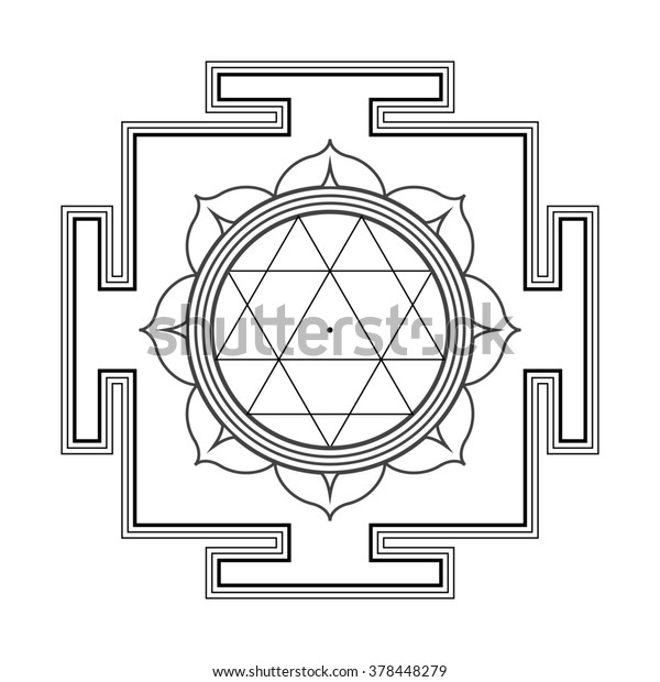 Black Outline Hinduism Durga Yantra Dum Stock Illustration 378448279