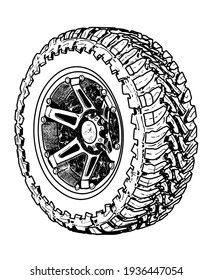 Black Outline Off Road Wheel Illustration