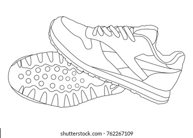 Black Outline Sneakers Over White Background Stock Illustration ...