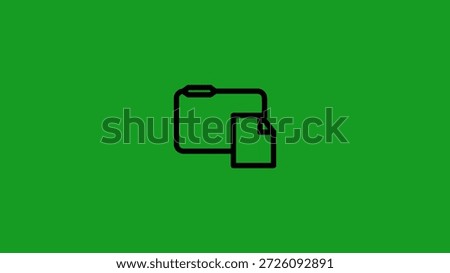 Black outlined folder with a document drawn in a minimal line style on a solid green background Clear details and vibrant colors enhance visual appeal.