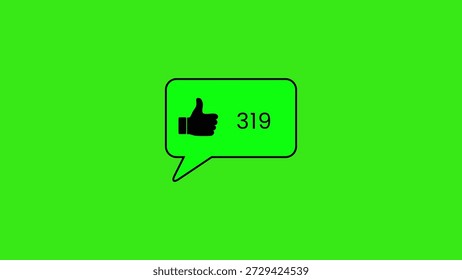 Black outlined speech bubble containing a black thumbs up and the number 319 on a green background Clear details and vibrant colors enhance visual appeal.