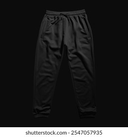 Black Oversized Sport Pants Mockup on Black Background. High quality photo