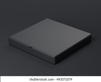 Black package on dark floor. 3d rendering