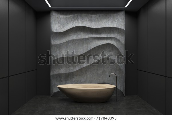 Black Panel Bathroom Interior Concrete Floor Stock Illustration
