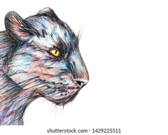 Black panther looking to the right portrait original painting