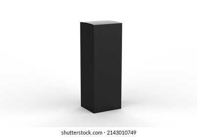 Black Paper Box Mockup For Branding, Blank Tall Tuck End Paper Box For Presentation And Promotion, 3d Render Illustration.