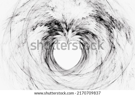 Black pattern of crooked waves with a heart on a white background. Abstract fractal 3D rendering