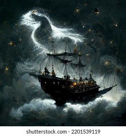 Black Pearl Themed Lightning Flying  Pirate Ship