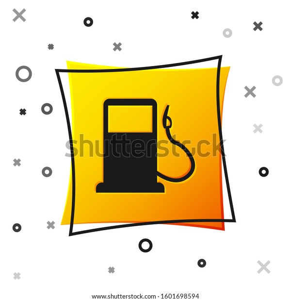 Black\
Petrol or Gas station icon isolated on white background. Car fuel\
symbol. Gasoline pump. Yellow square button.\
