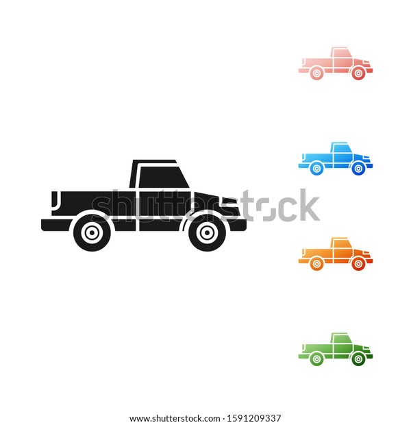 Black Pickup truck icon isolated on white background.\
Set icons colorful.\
