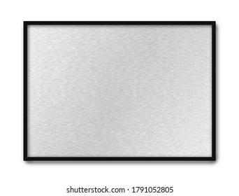 Black picture frame with brushed metal texture inside, blank. Template for shop or business name sign. Custom metal signage texture. Isolated on white.  - Powered by Shutterstock