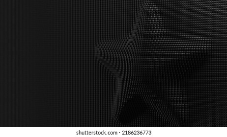 Black Pin Art Wall With Extrusion Of Star Shape. Dark Metal Shiny Pins Form Star 3d Render Illustration. 3D Illustration