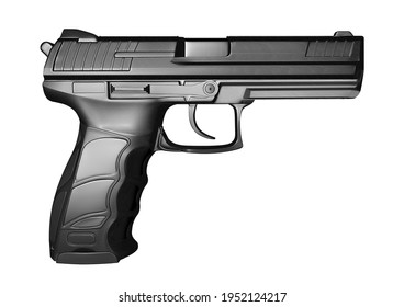 Black pistol gun isolated on white background in 3d illustration style