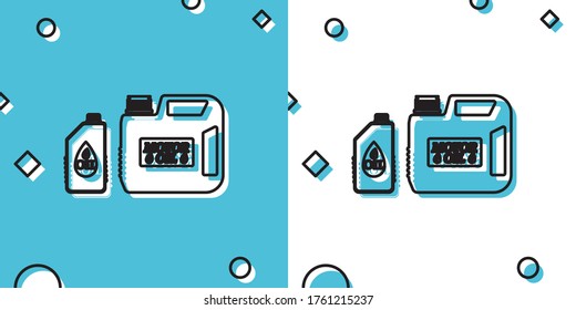 Black Plastic Canister For Motor Machine Oil Icon Isolated On Blue And White Background. Oil Gallon. Oil Change Service And Repair. Engine Oil Sign. Random Dynamic Shapes