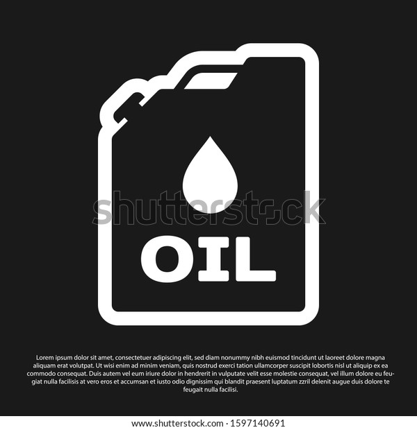 Black Plastic canister for motor machine oil icon\
isolated on black background. Oil gallon. Oil change service and\
repair. Engine oil sign.\
