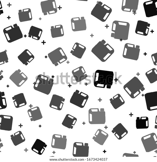 Black Plastic canister for motor\
machine oil icon isolated seamless pattern on white background. Oil\
gallon. Oil change service and repair. Engine oil\
sign