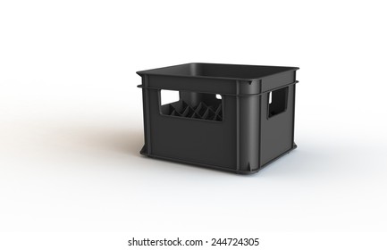 Black Plastic Crate Box Isolated On White