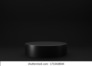 Black Podium For Product Display On Black Background. 3D Rendering.