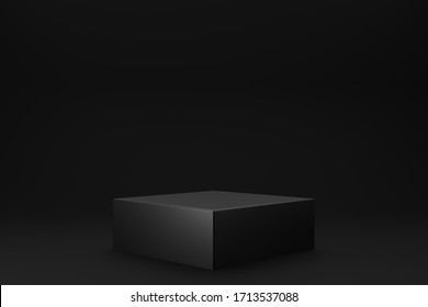 Black Podium For Product Display On Black Background. 3D Rendering.