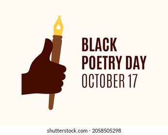 Black Poetry Day Illustration. African American Hand Holding Pen Silhouette Icon. Black Hand With A Writing Pen Illustration. Thumbs Up Hand Sign. Poetry Day Poster, October 17. Important Day