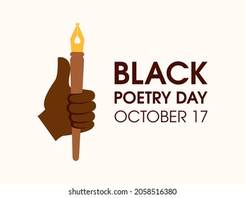 Black Poetry Day Illustration. African American Hand Holding Pen Silhouette Icon. Black Hand With A Writing Pen Illustration. Thumbs Up Hand Sign. Poetry Day Poster, October 17. Important Day