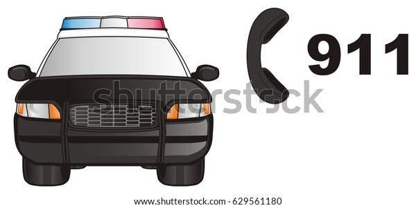 black police car\
with phone and numbers\
911