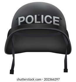 Black Police Helmet. Isolated On White Background. Bitmap Copy.