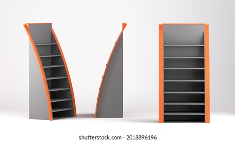 Black POS POI Floor Display Rack For Supermarket, Blank Empty Display Mock Up, 3D Render