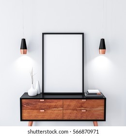 Black Poster Frame On Modern Bureau. 3d Rendering