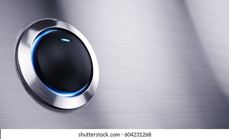 Black Power Button With Blue Led Light - 3d Render