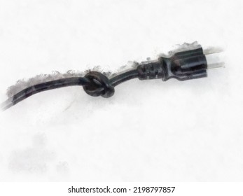 Black Power Cord On A White Background Watercolor Style Illustration Impressionist Painting.