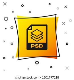 Black PSD file document icon. Download psd button icon isolated on white background. PSD file symbol. Yellow square button