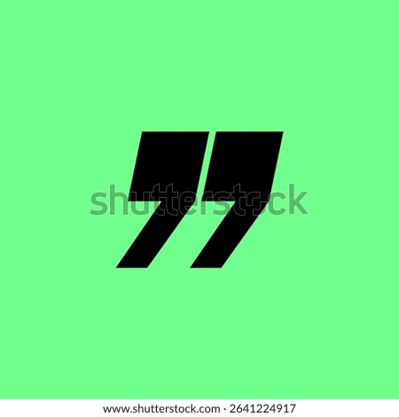 Black quotation marks on a bright green background. Quotation marks stand out in black. Green background contrasts with black quotation marks. Simple, bold design. Creative font for text.