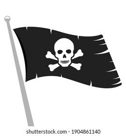 Black ragged pirate flag with skull and bones