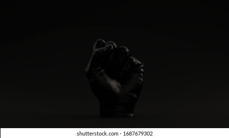 Black Raised Clenched Fist Anti Fascist Palm Side View Black Background 3d illustration 3d render  - Shutterstock ID 1687679302