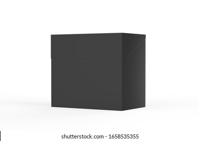 Black Rectangular Box On Isolated White Background, Closed Black Tea Box Mock Up, 3d Illustration