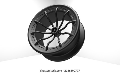 Black Rim.Mag Wheel. 3D Rendering.illustration.Isolated In White Background