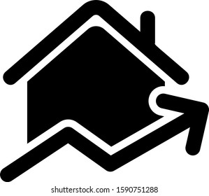 Black Rising cost of housing icon isolated on white background. Rising price of real estate. Residential graph increases.  