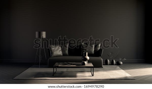 Black Room Empty Wall Single Sofa Stock Illustration 1694978290