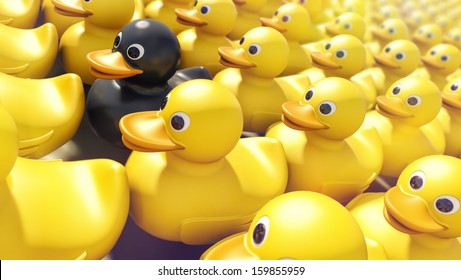 Black Rubber Ducky Unique Among Yellow Rubber Duckies