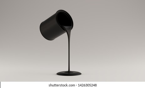 Black Satin Paint Pouring Out Of A Matte Black Paint Tin 3 Quarter Right View 3d Illustration 3d Render