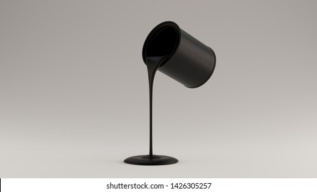 Black Satin Paint Pouring Out Of A Matte Black Paint Tin 3 Quarter Left View 3d Illustration 3d Render