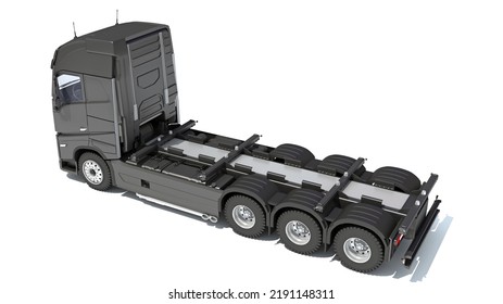 Black Semi Truck 3D Rendering On White Background